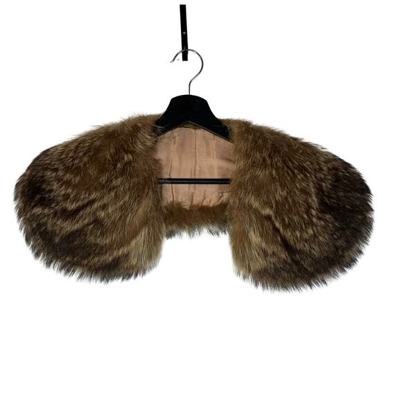 Real Fur Collar Scarf Wrap Shawl Stole Brown Coyote Genuine Winter Vintage - Picture 1 of 14